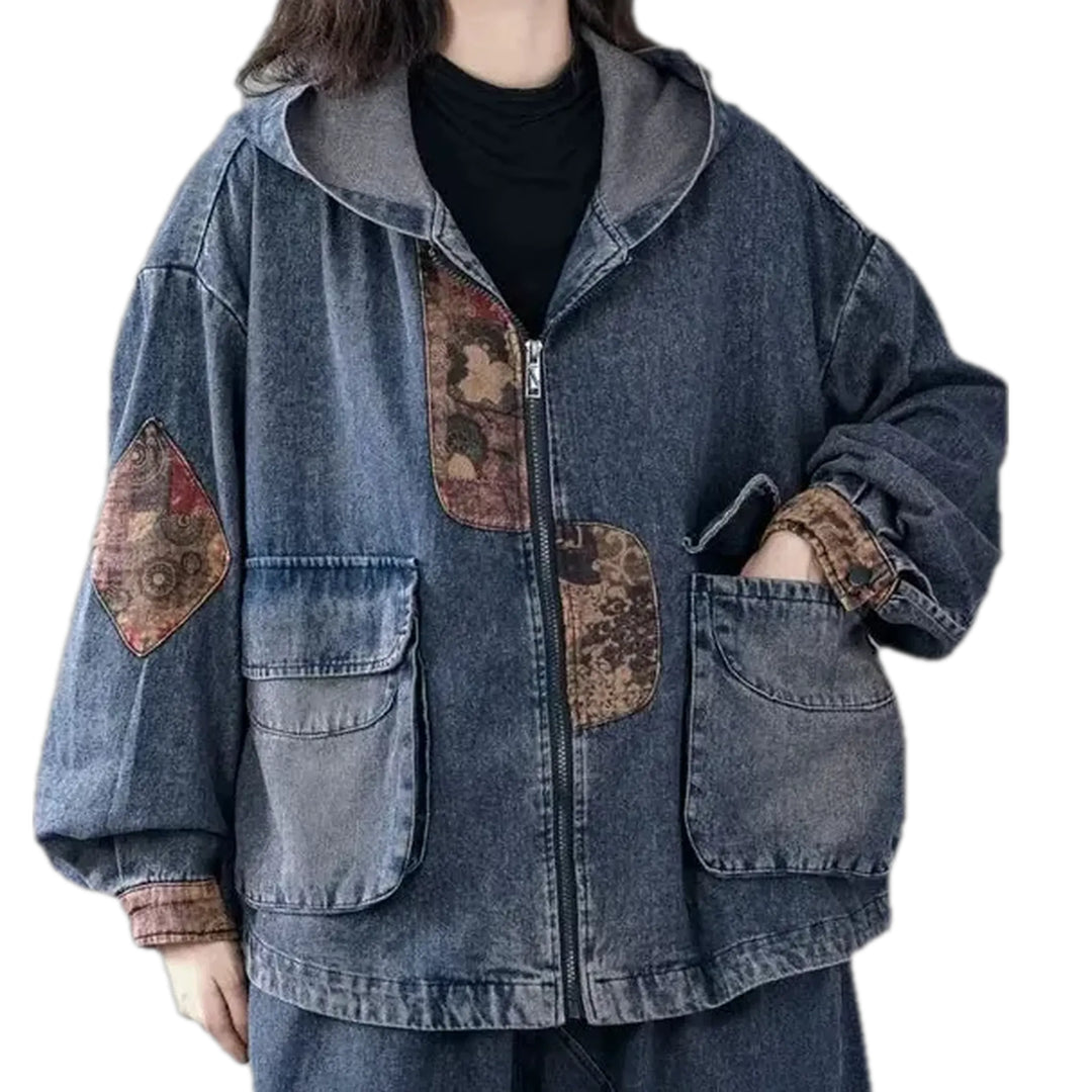 Multi-color Medium Fit Denim Jacket for Ladies - Blue