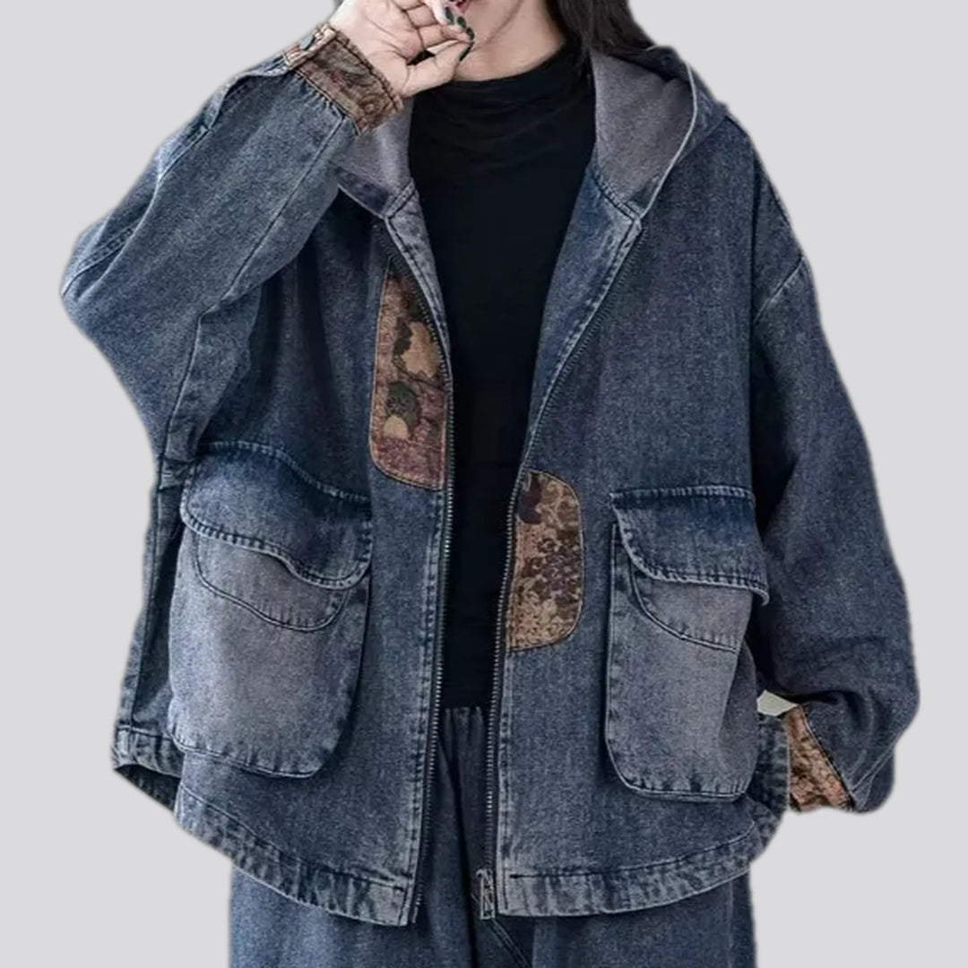 Multi-color medium fit denim jacket for ladies