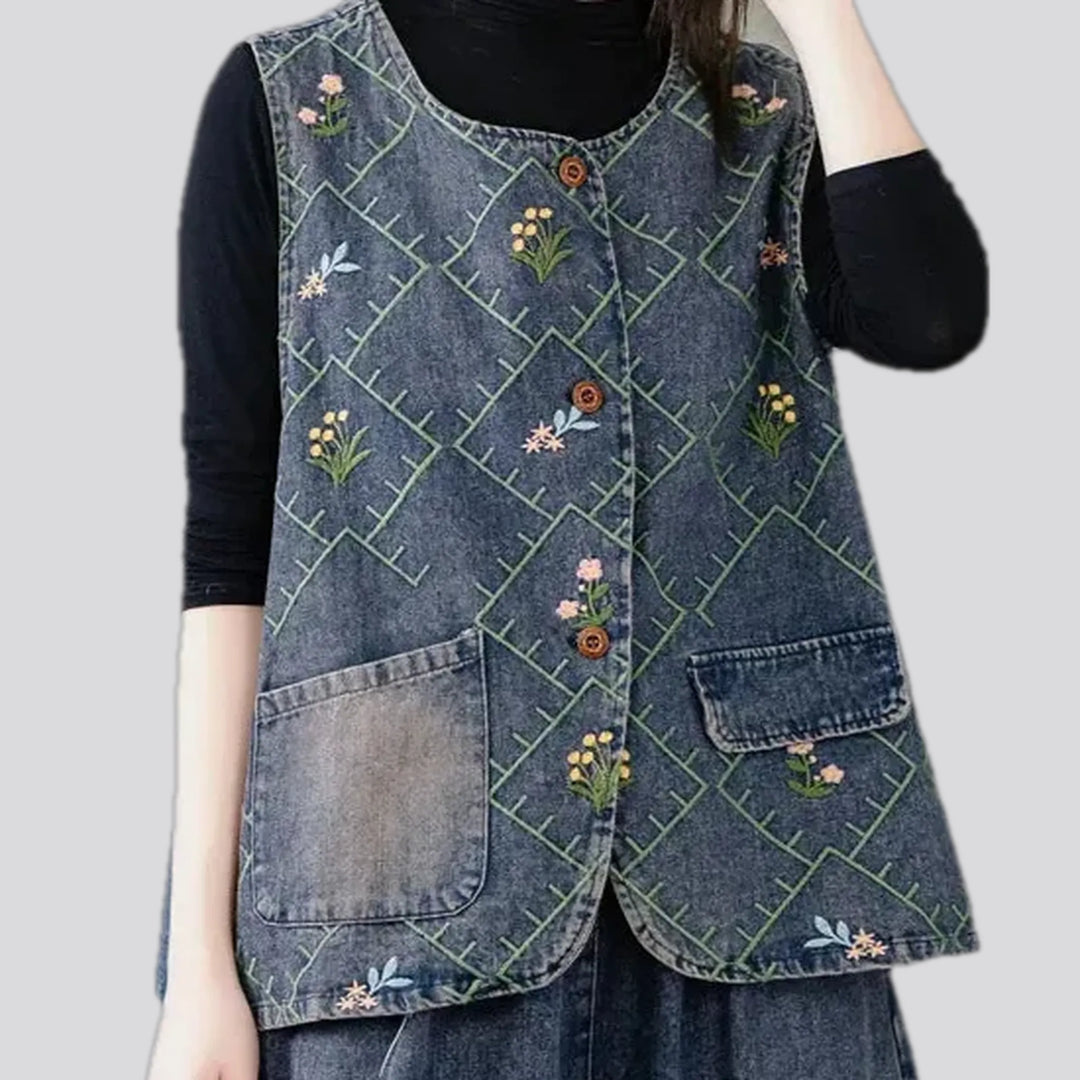 Stylish average fit boho women's jean vest