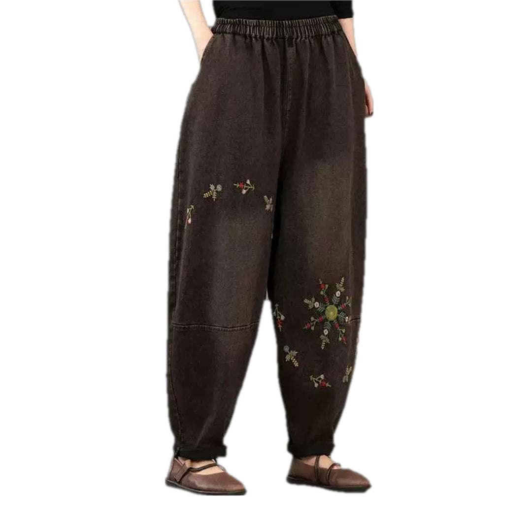 Medium Rise Boho Style Women's Jeans Joggers - Brown