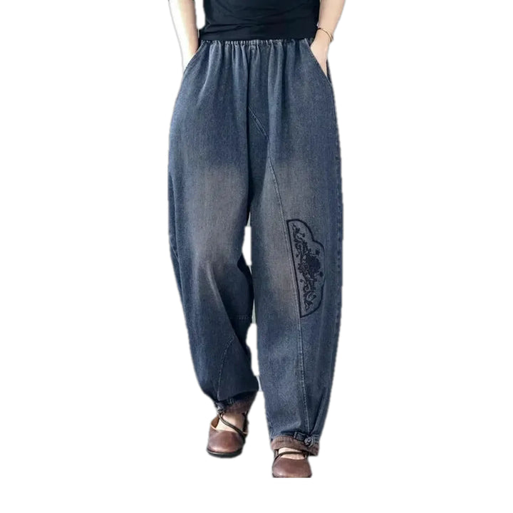 Adjustable Hem Boho Women's Jean Joggers - Blue