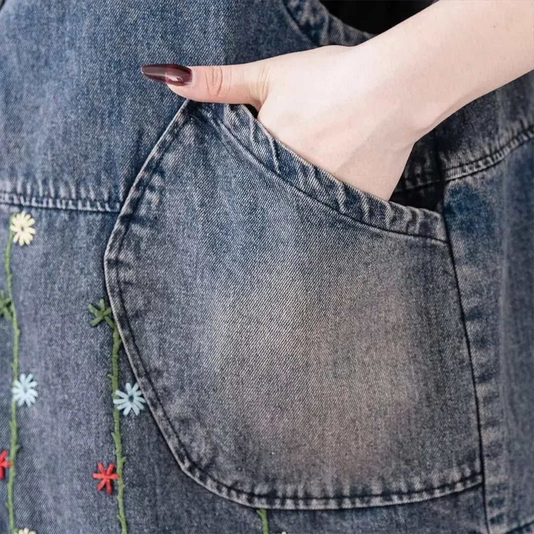 Boho floral oversized women's jeans vest