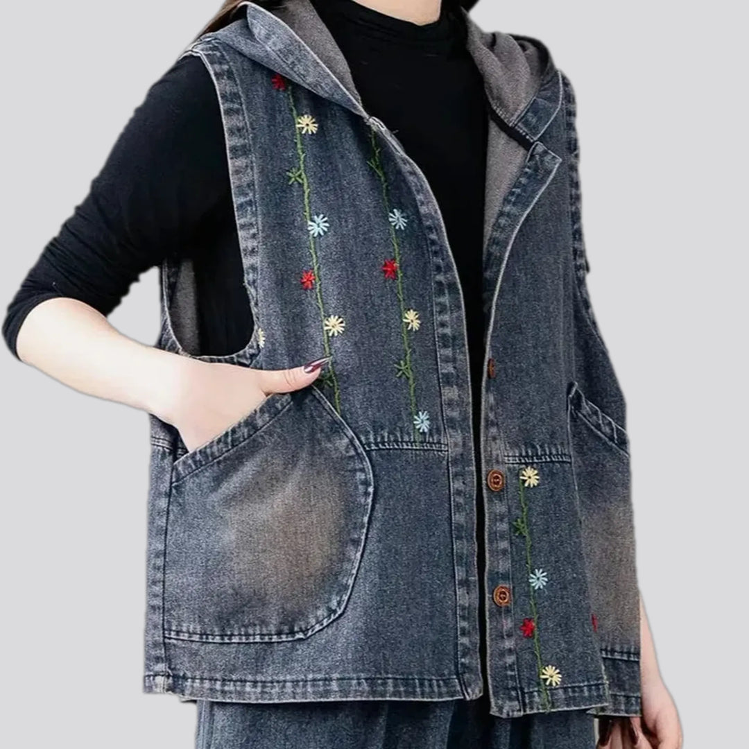 Boho floral oversized women's jeans vest