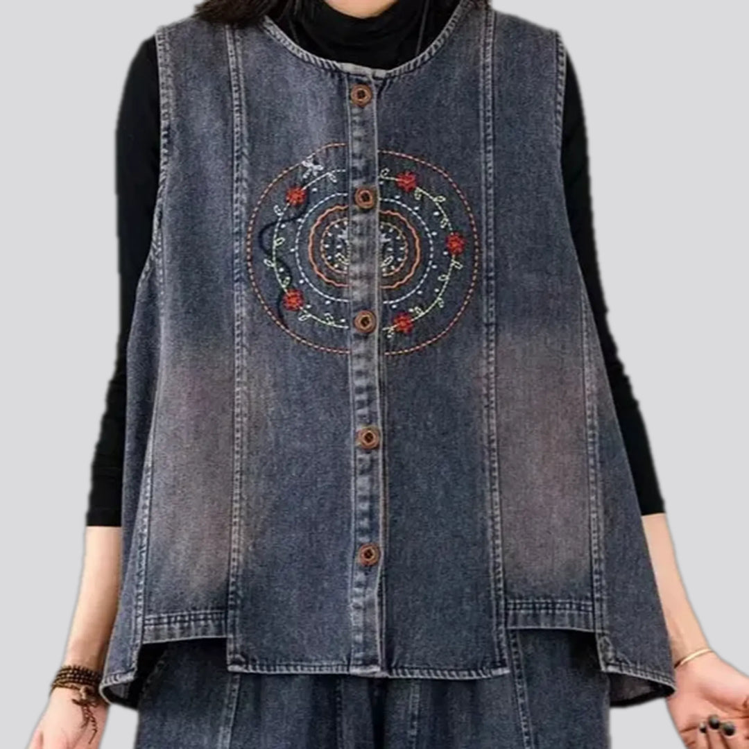 Boho Style Oversized Women's Jean Vest | Jeans4you.shop