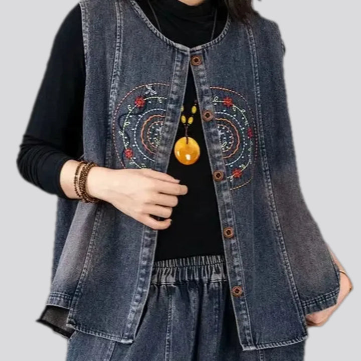 Boho style oversized women's jean vest