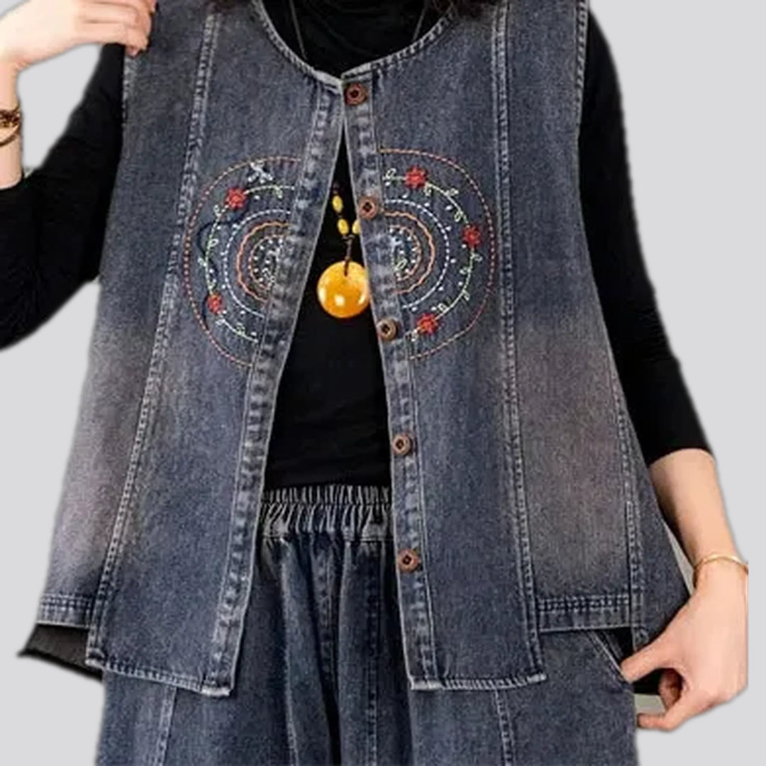 Boho style oversized women's jean vest