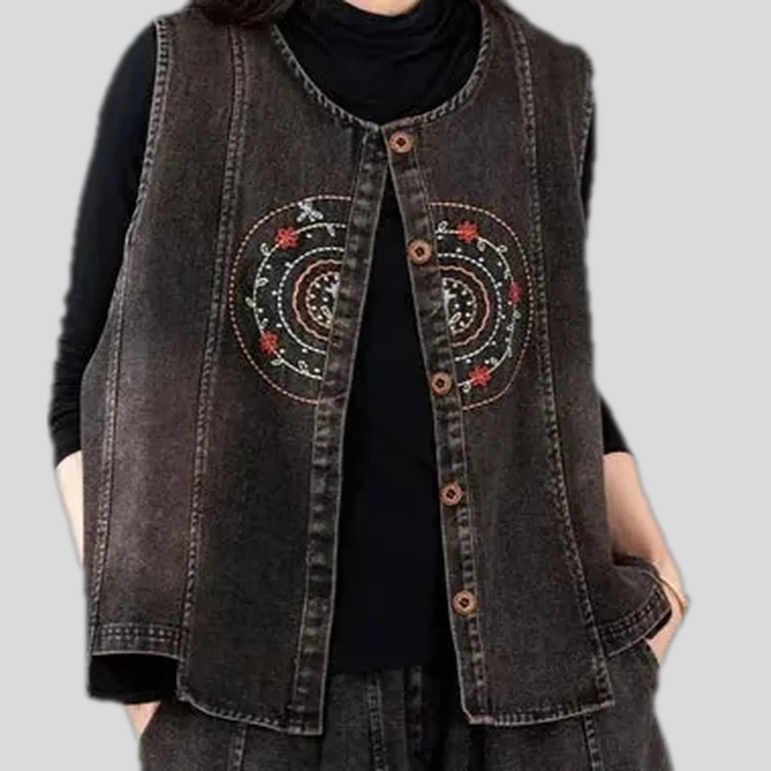 Boho style oversized women's jean vest