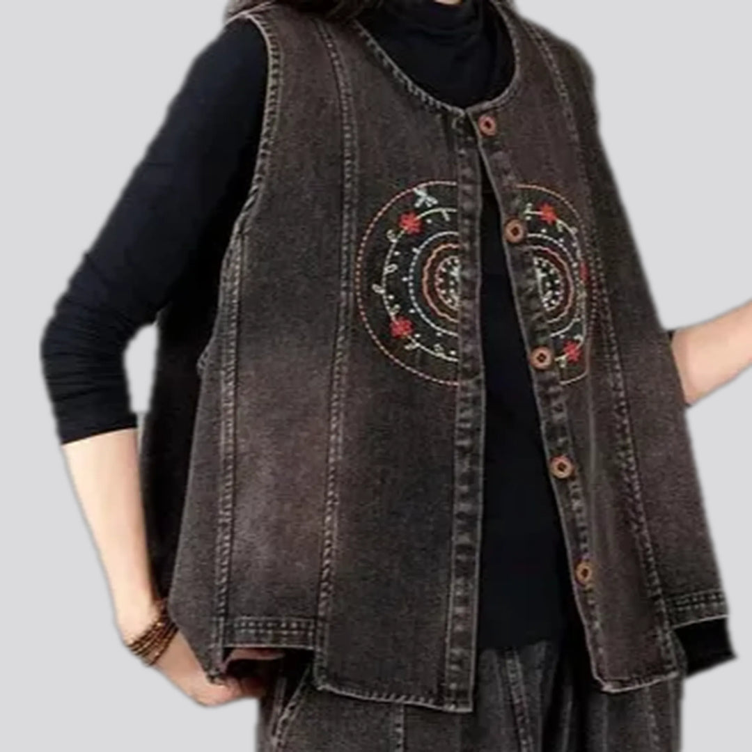 Boho style oversized women's jean vest