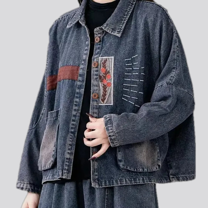 Retro botanical style women's jean chore jacket