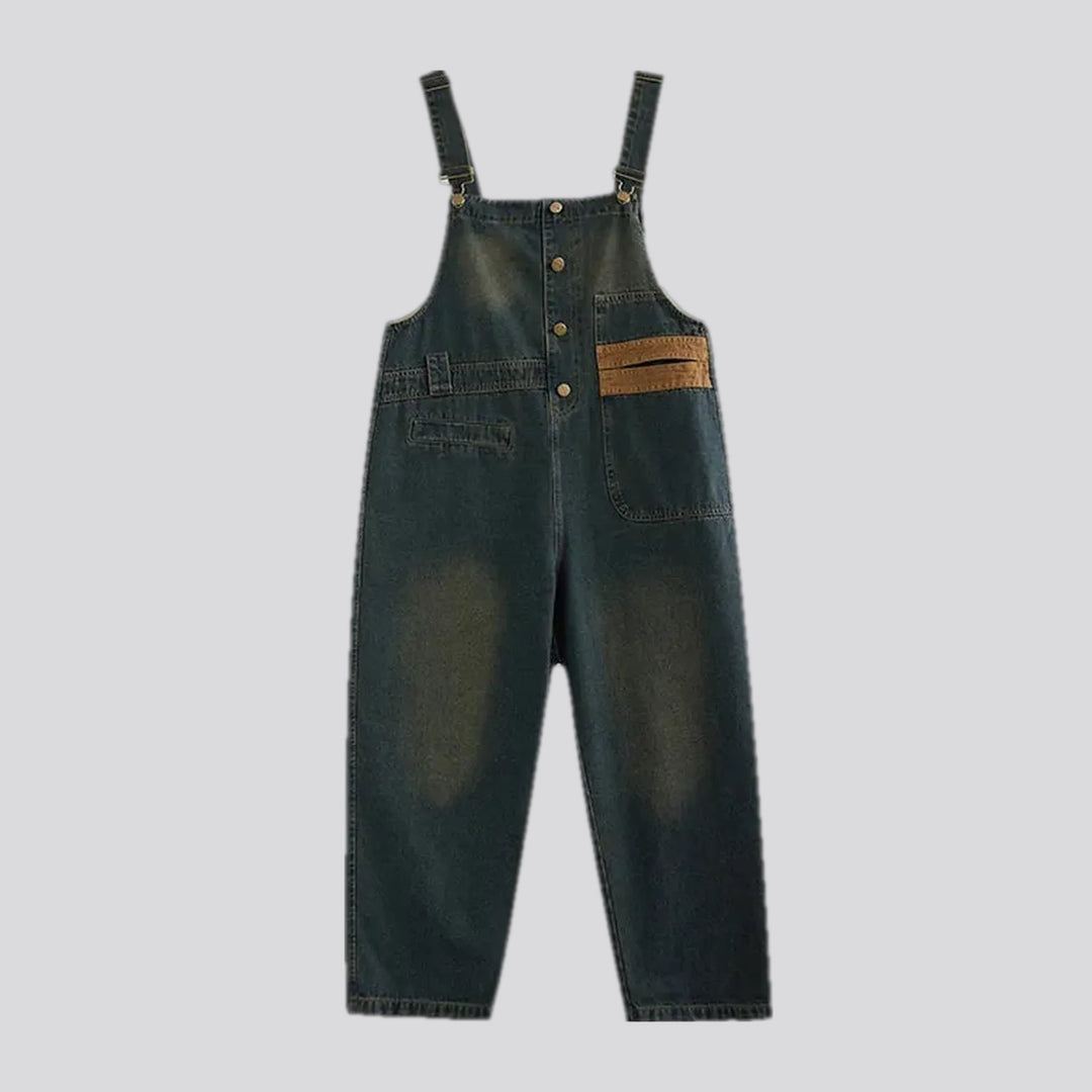 Street style retro fit women's denim dungaree