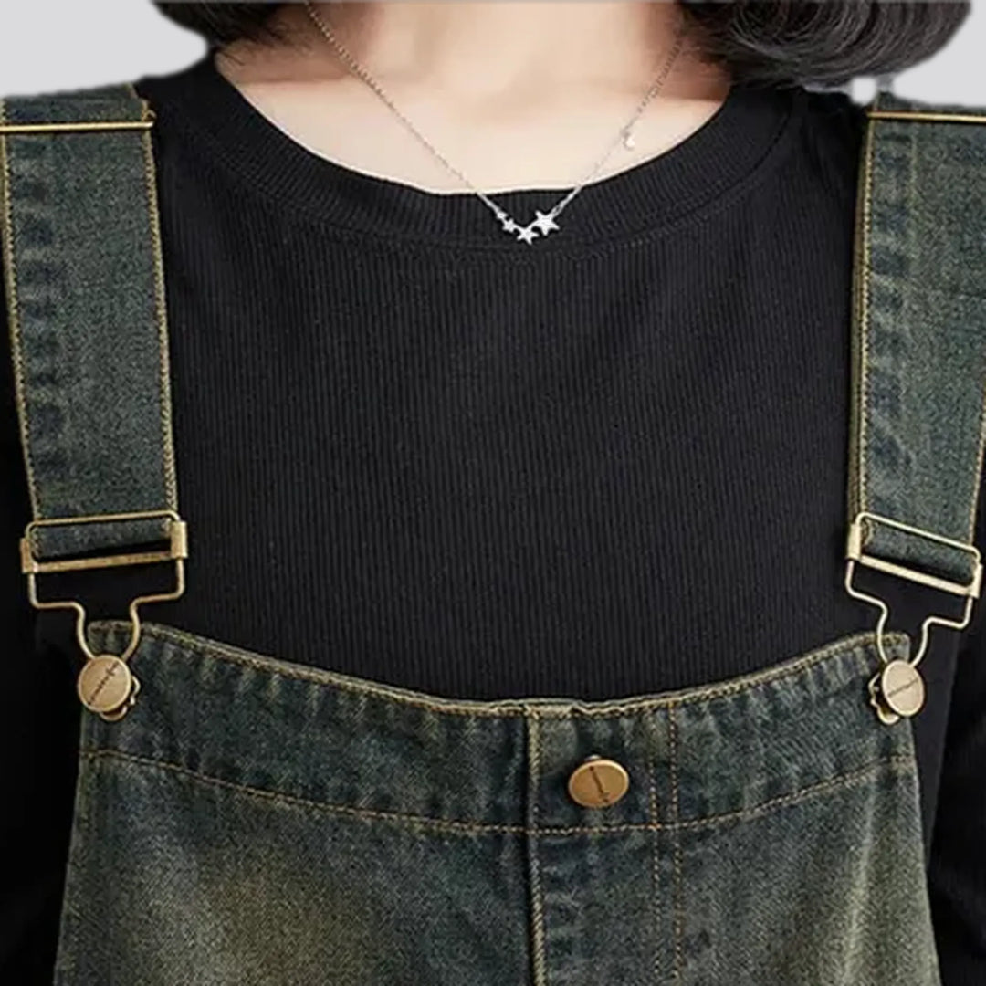 Street style retro fit women's denim dungaree