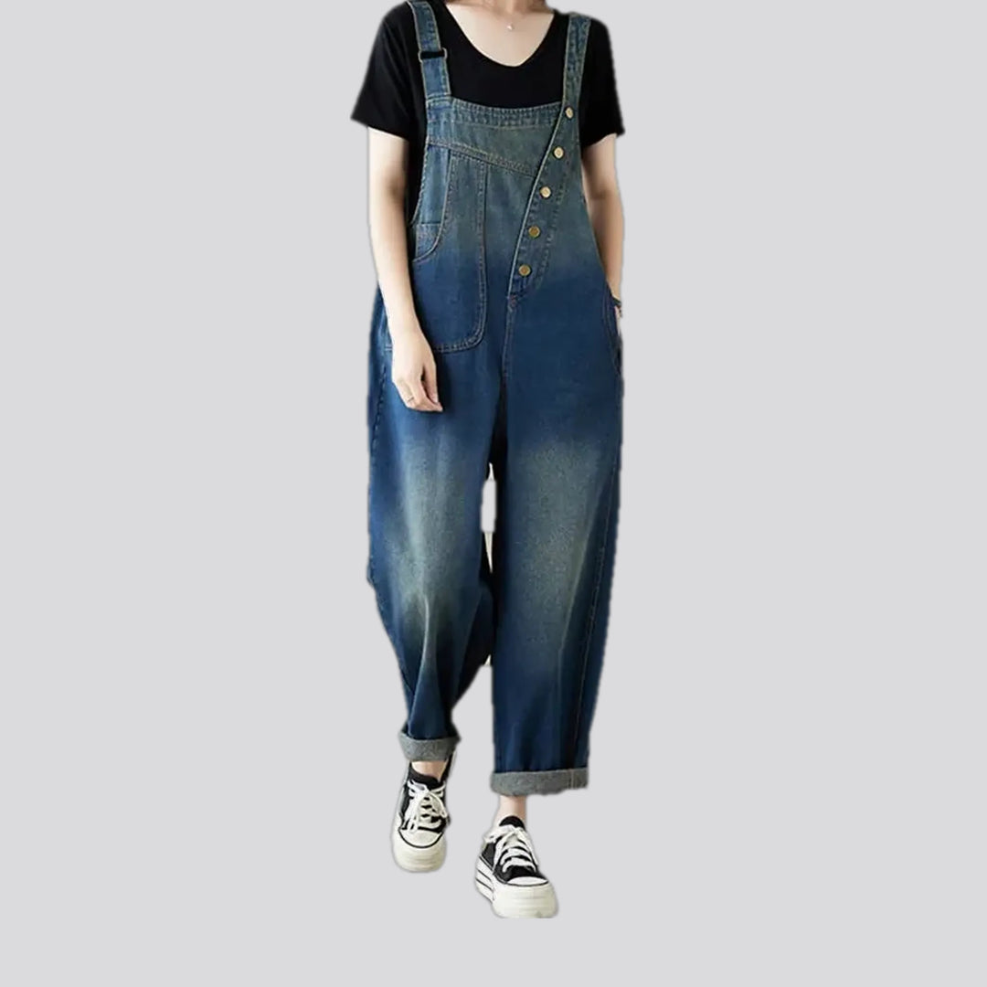 Street style baggy abraded women's denim dungaree