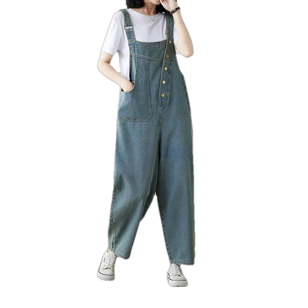 Street Style Baggy Abraded Women's Denim Dungaree - Light Blue