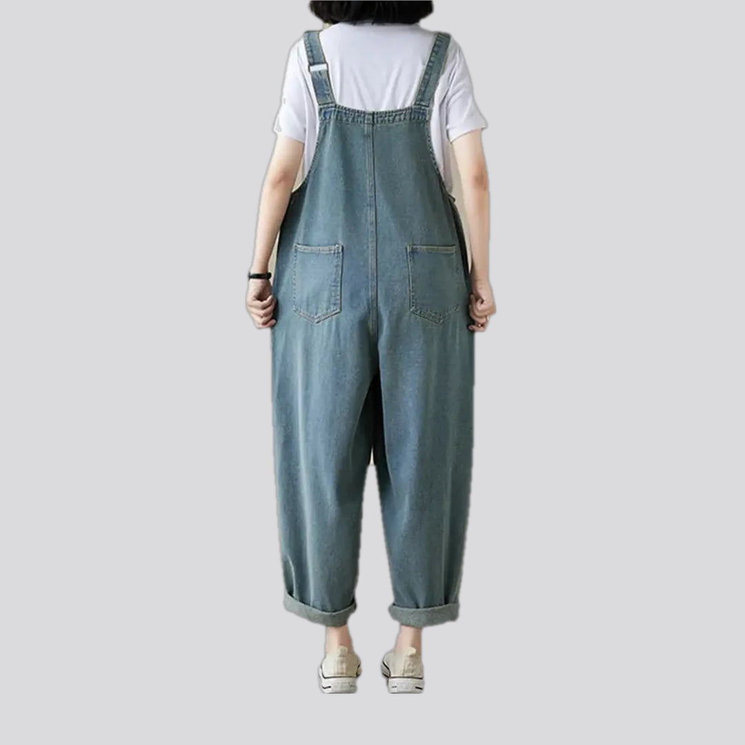 Street style baggy abraded women's denim dungaree