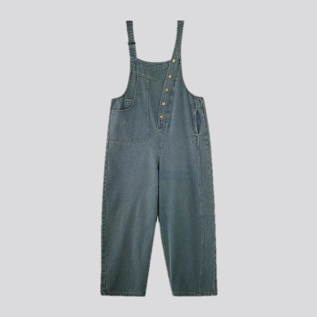 Street style baggy abraded women's denim dungaree