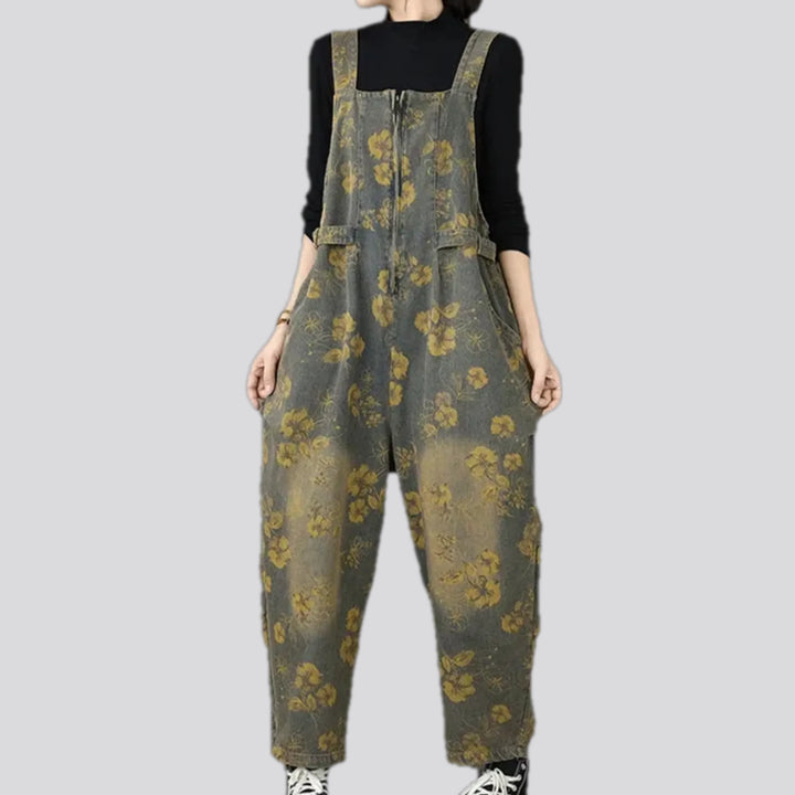 Boho style jean overall for women