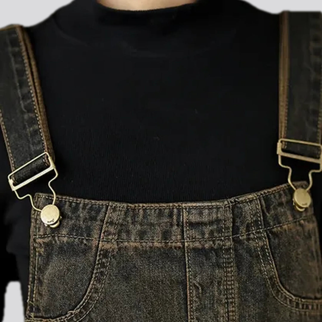 Smoothed vintage baggy fit women's denim dungaree