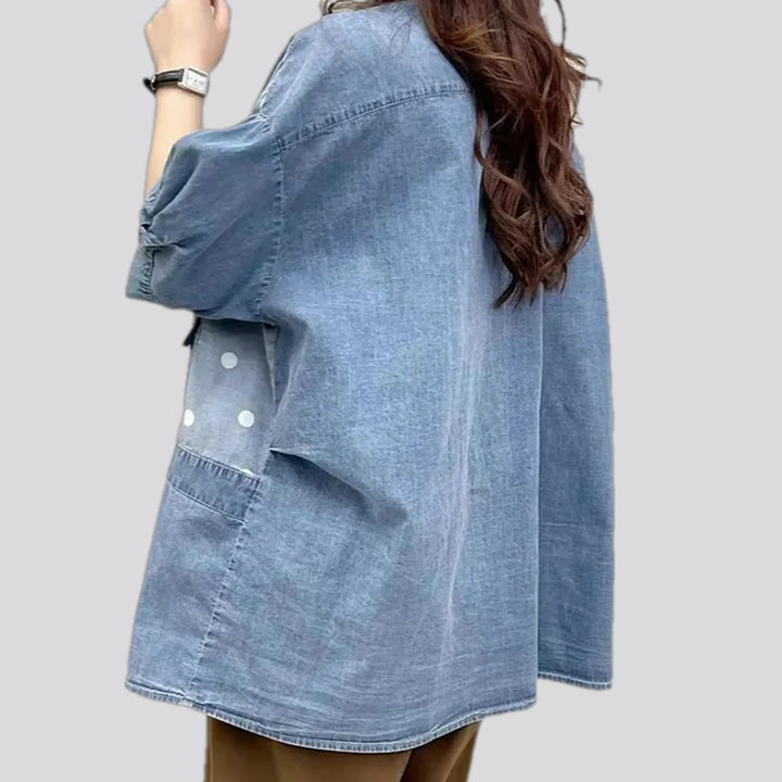 Fashionable striped patchwork women's jean shirt