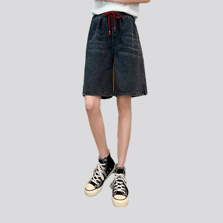 High-waist faded wash fashion women's denim shorts