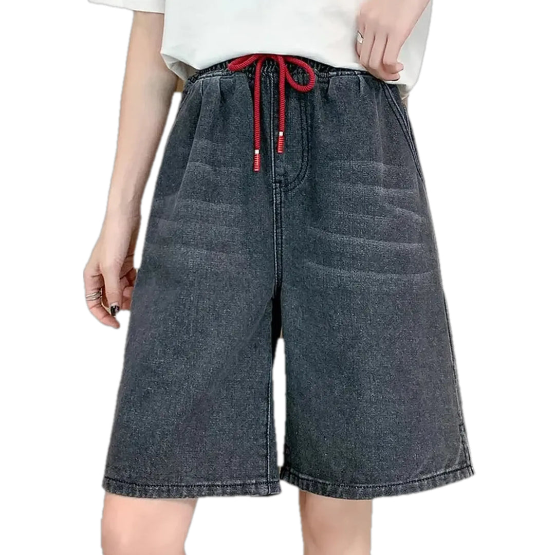 High-waist Faded Wash Fashion Women's Denim Shorts - Grey