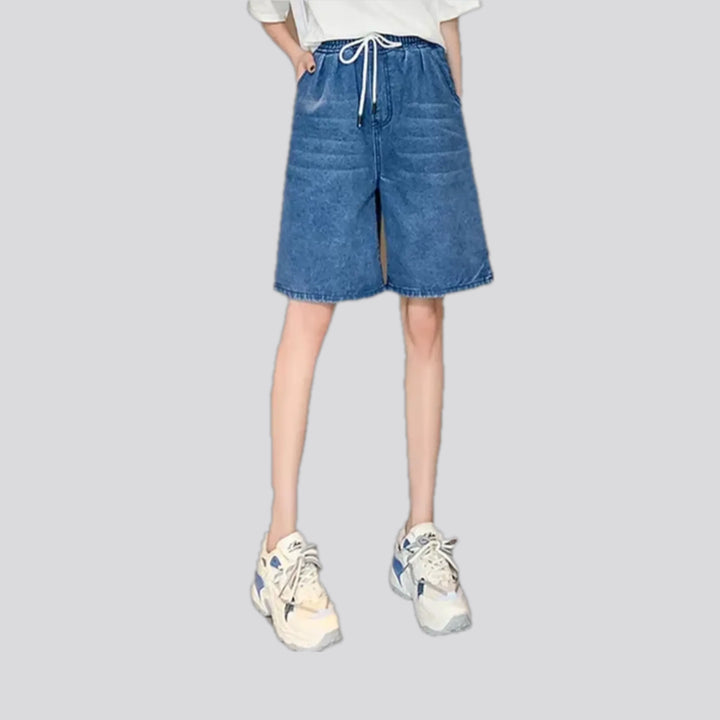 High-waist faded wash fashion women's denim shorts