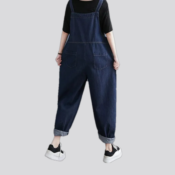 Dark pattern baggy fit 90s denim bib for women