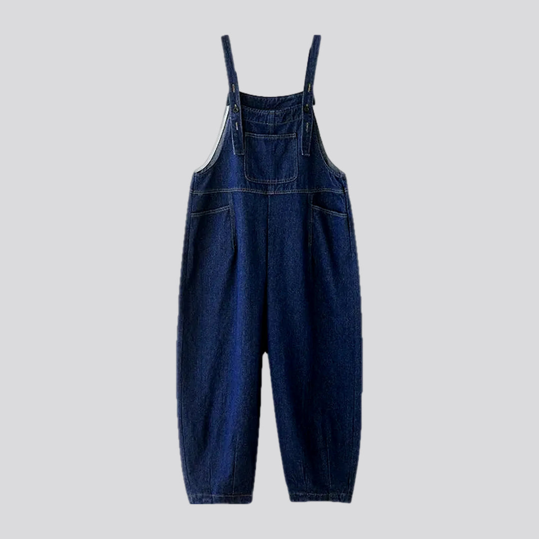 Dark pattern baggy fit 90s denim bib for women