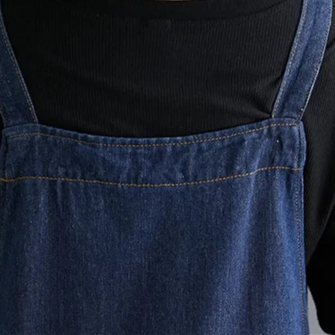 Dark pattern baggy fit 90s denim bib for women