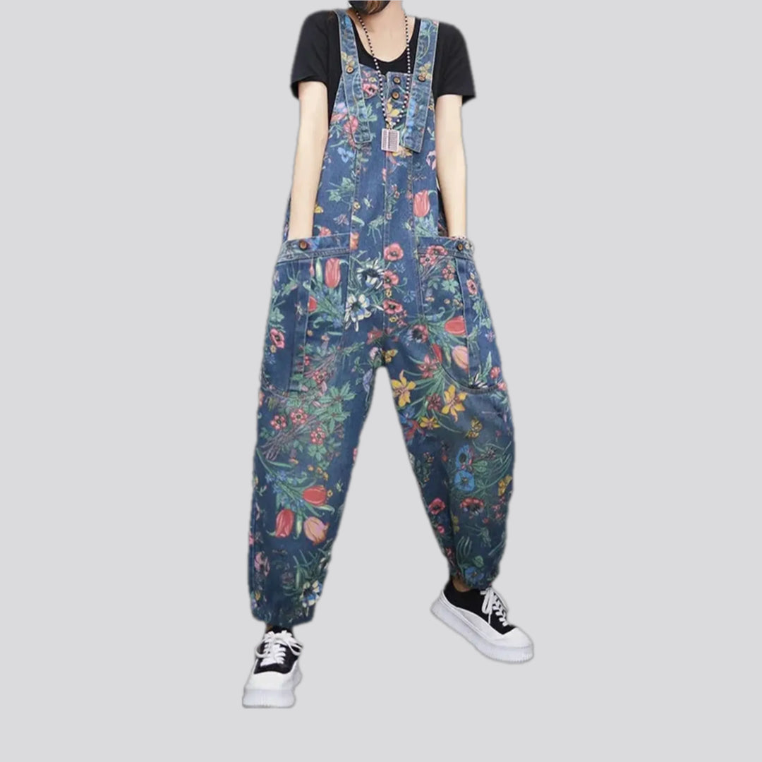 Floral Print Denim Overall for Ladies | Jeans4you.shop