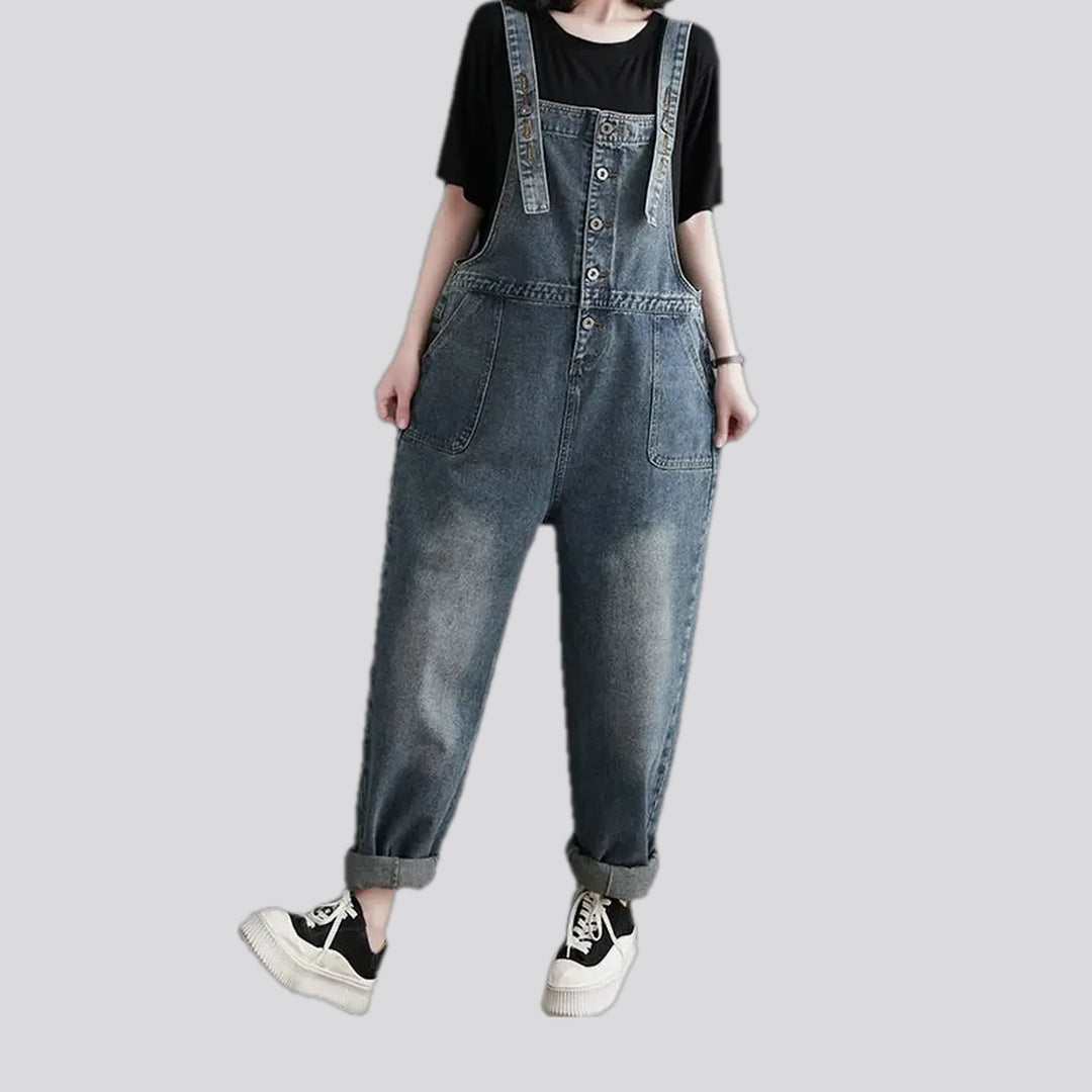 Stylish baggy vintage abraded women's jeans bib