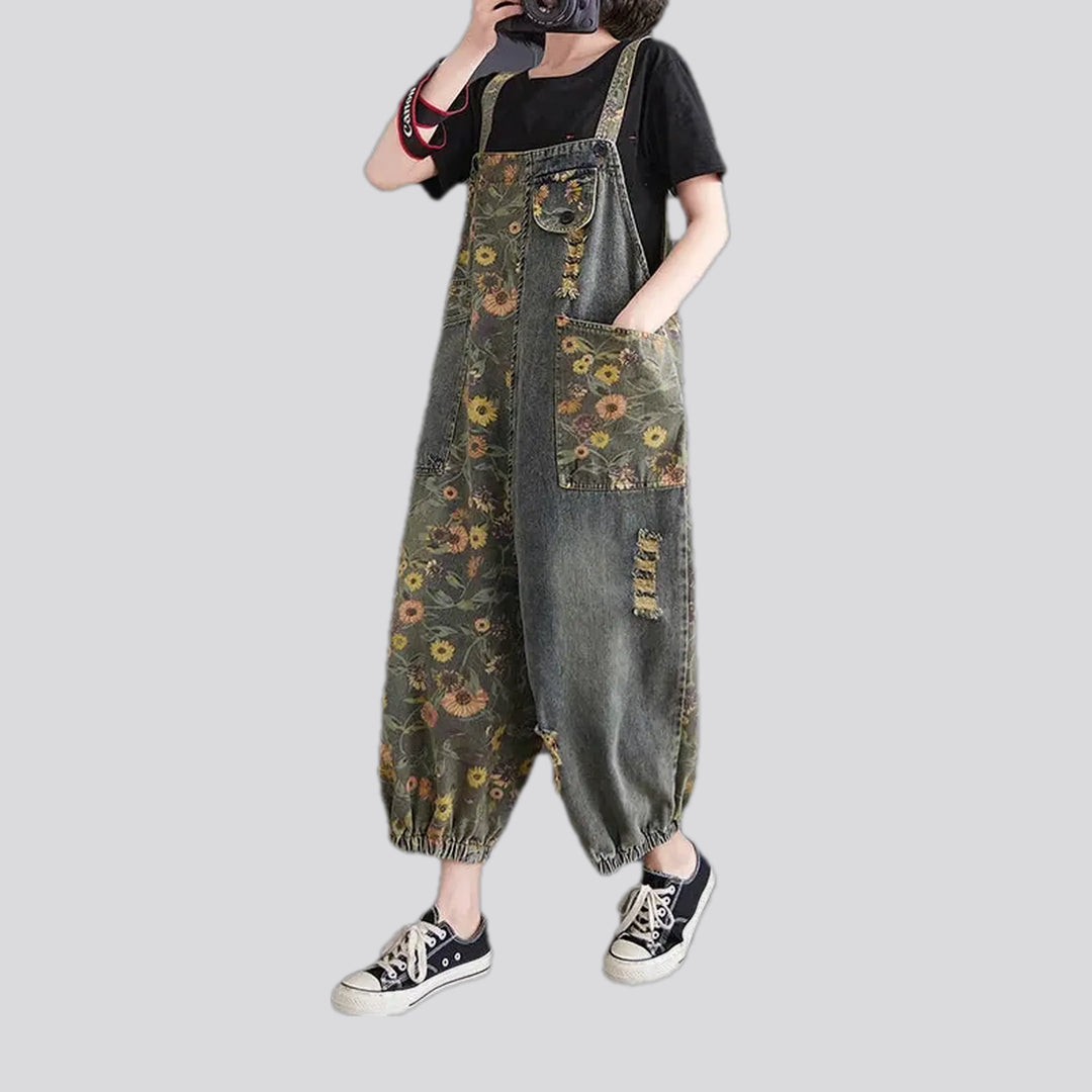 Retro boho fashion baggy women's denim dungaree