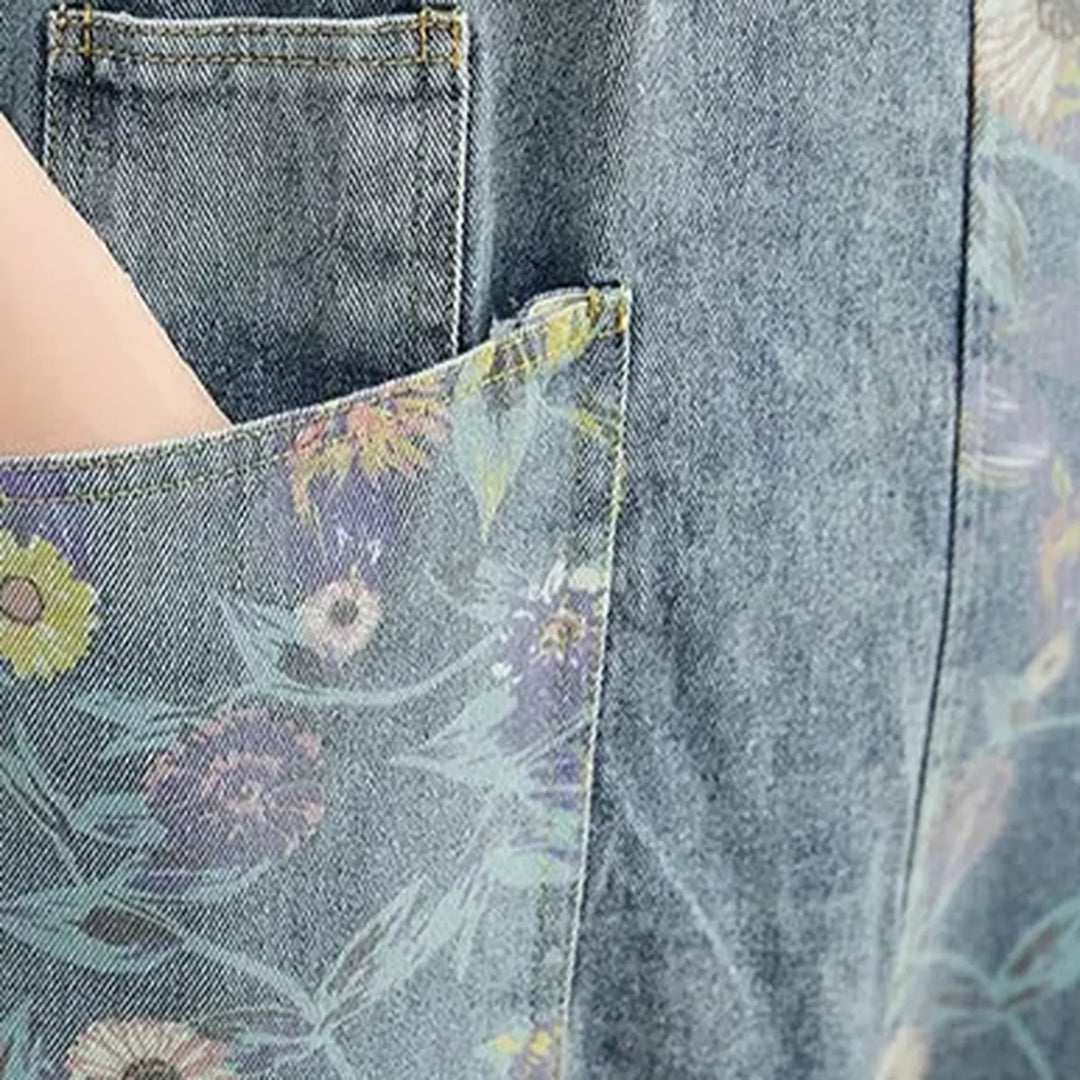 Trendy floral boho baggy women's jeans dungaree