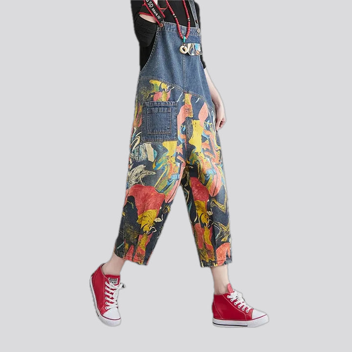 Stylish street art baggy jean dungaree for women