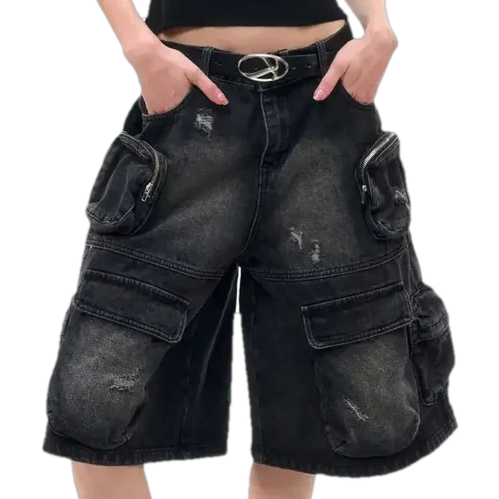 High-waist Denim Shorts for Ladies - Black