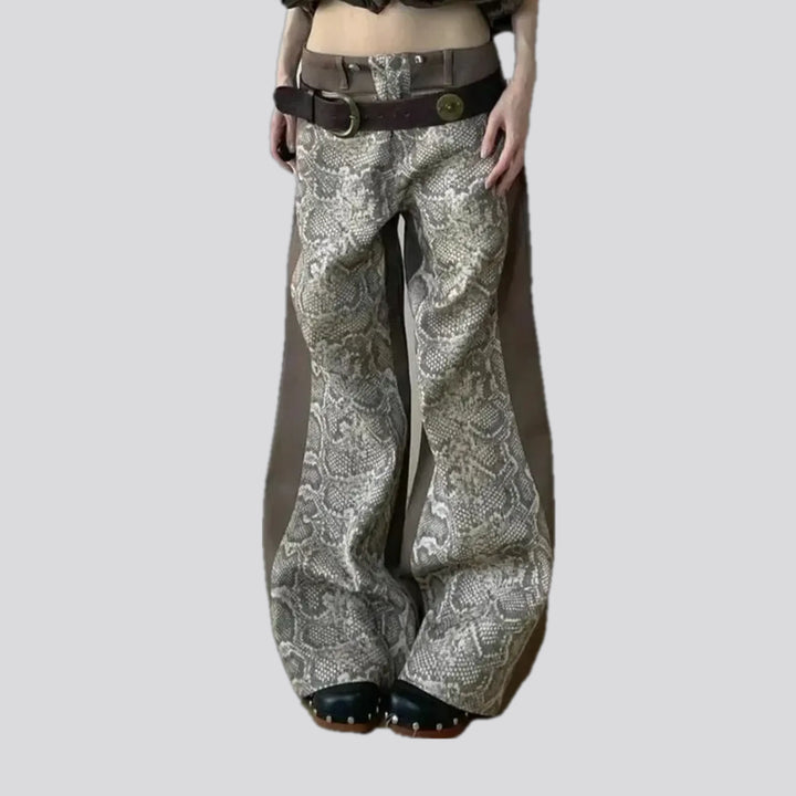 Fashion slouchy fit snake skin women's denim pants