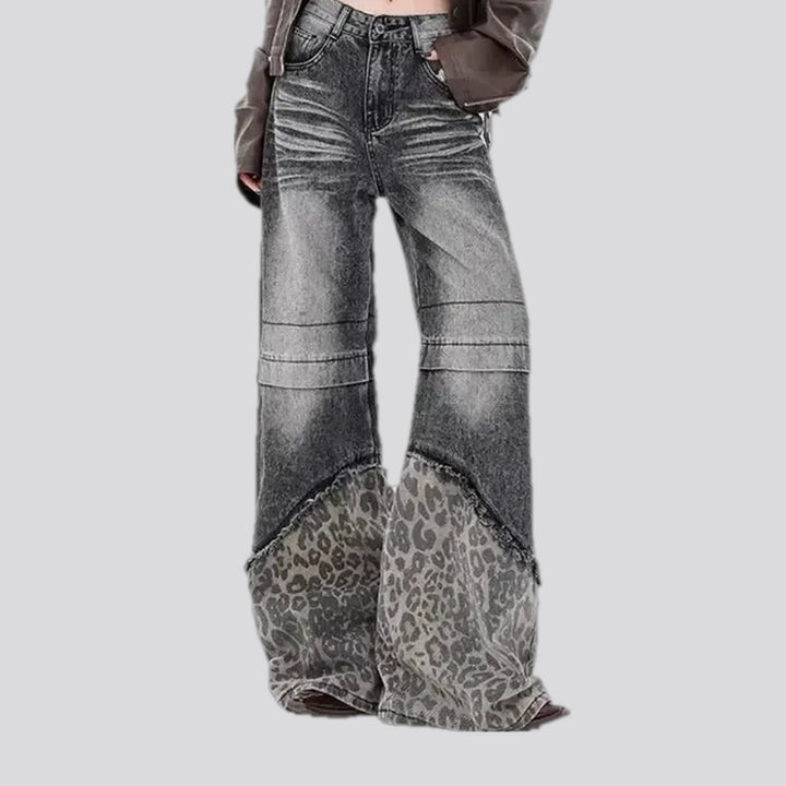 Baggy fit animal print women's jeans