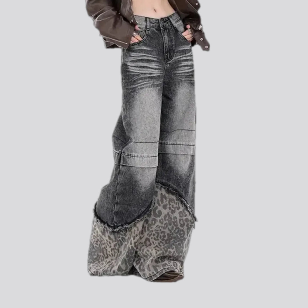 Baggy fit animal print women's jeans