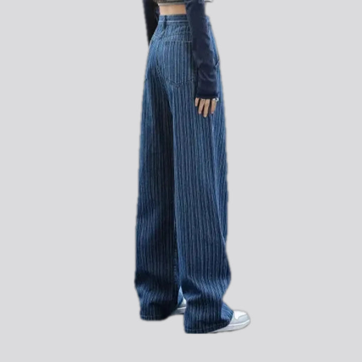 Fashion striped high waist women's jeans