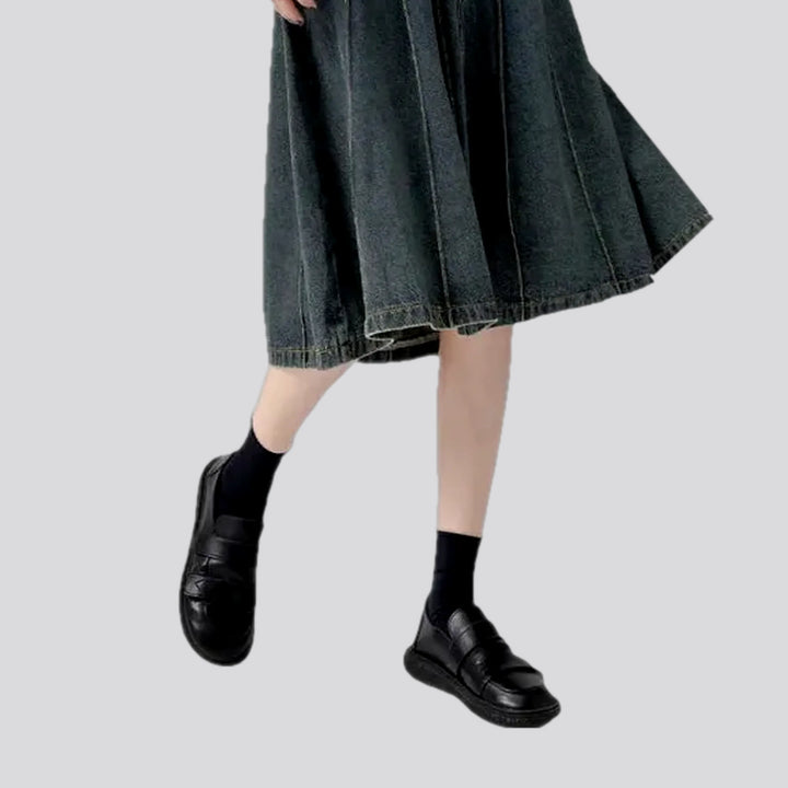 Plaited casual midi denim skirt