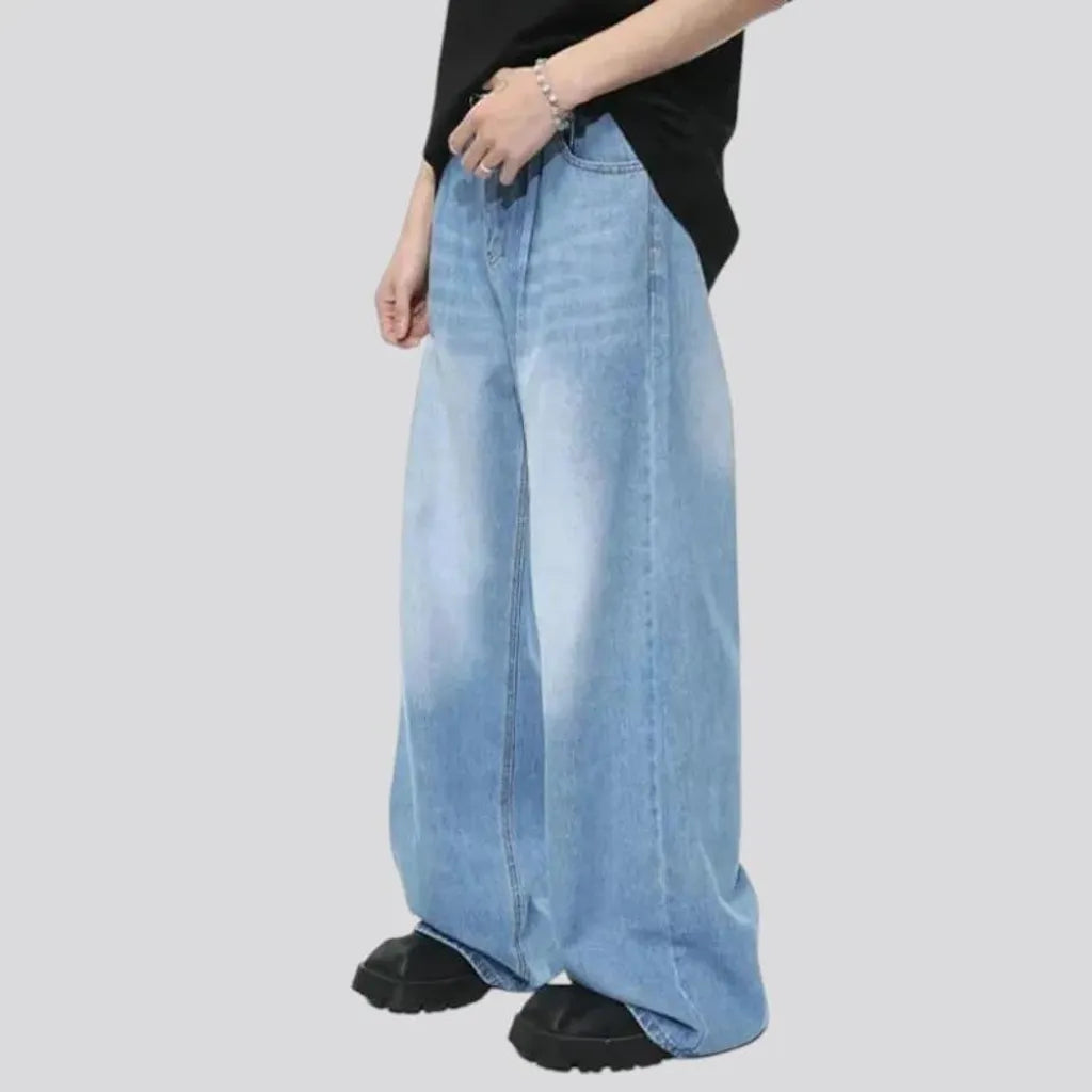 Whiskered mid waist jeans for men