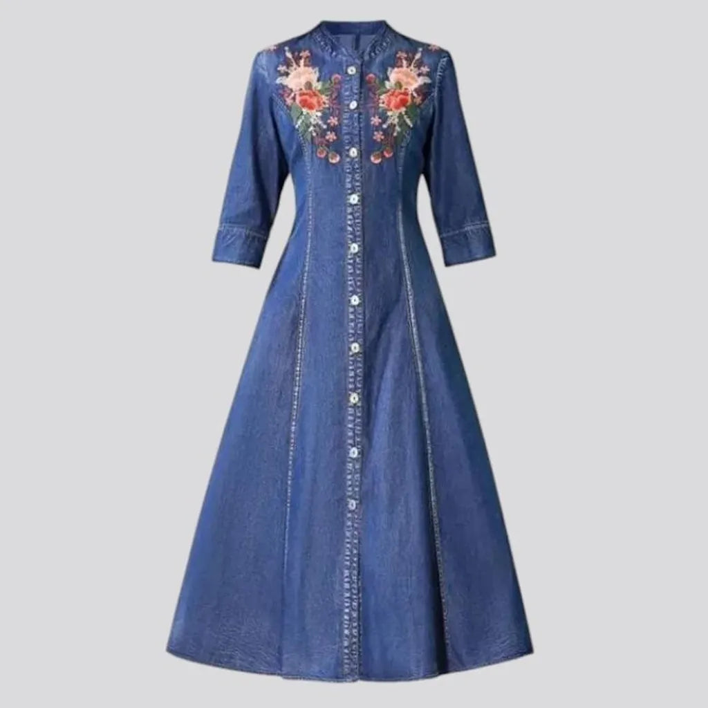 Embroidered women's jeans dress