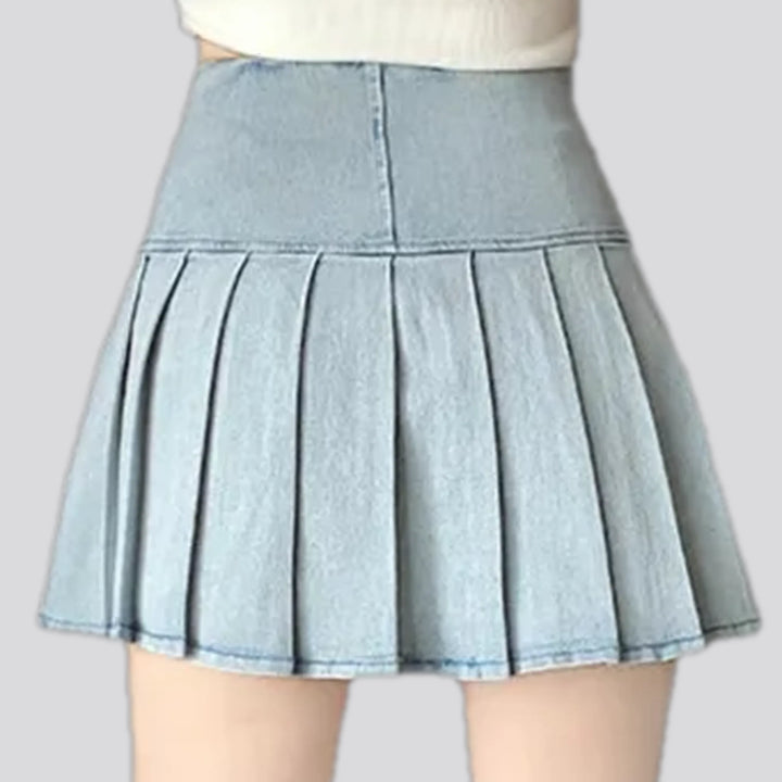 High waist bleached denim skort