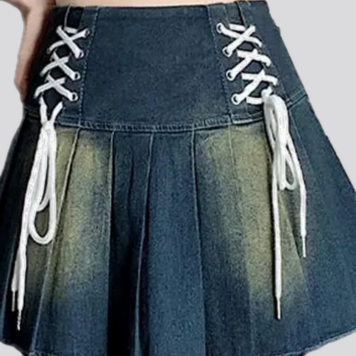 High waist bleached denim skort