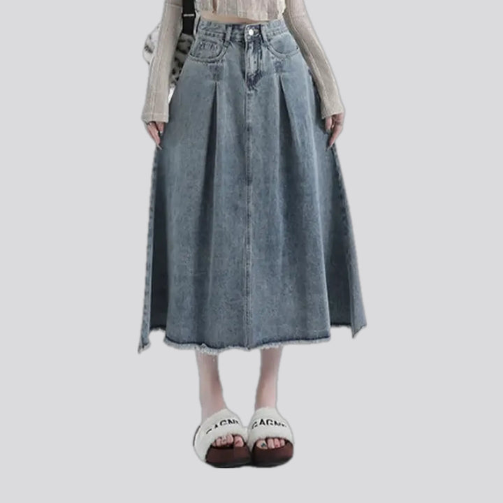 High Waist Pleated Casual Jean Skirt | Jeans4you.shop