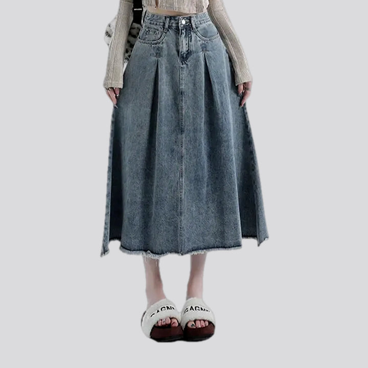 High waist pleated casual jean skirt