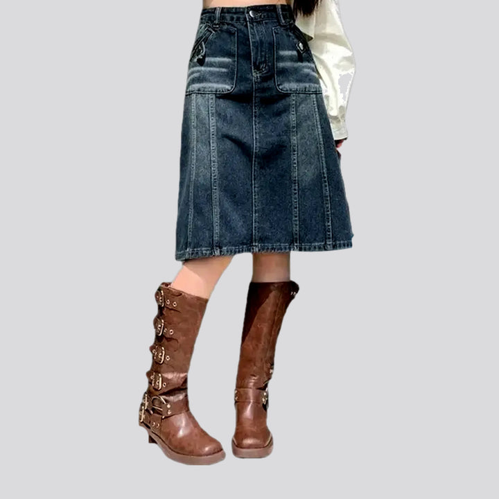 Faded abraded casual denim skirt