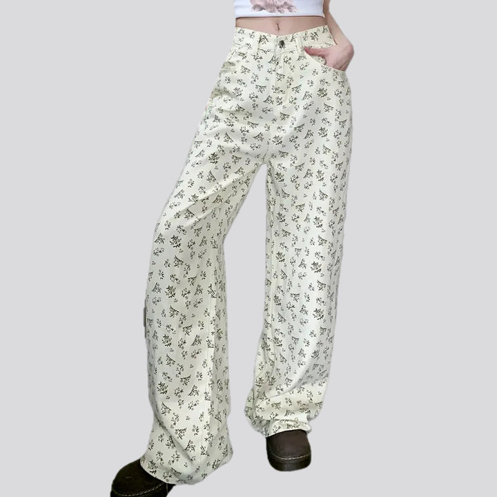 Fashionable flower patterned women's jeans pants