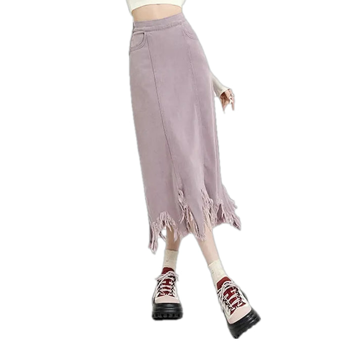 Colorful Fringe Asymmetrical Denim Skirt - Violet