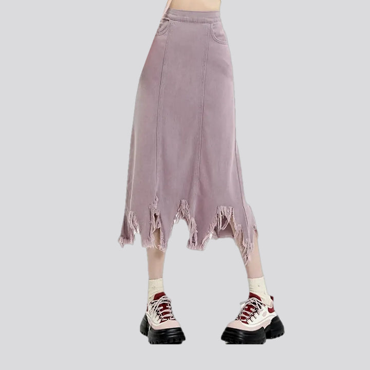 Colorful fringe asymmetrical denim skirt