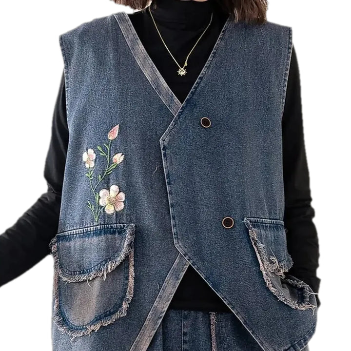 Fashionable Oversized Boho Women's Jean Vest - Blue